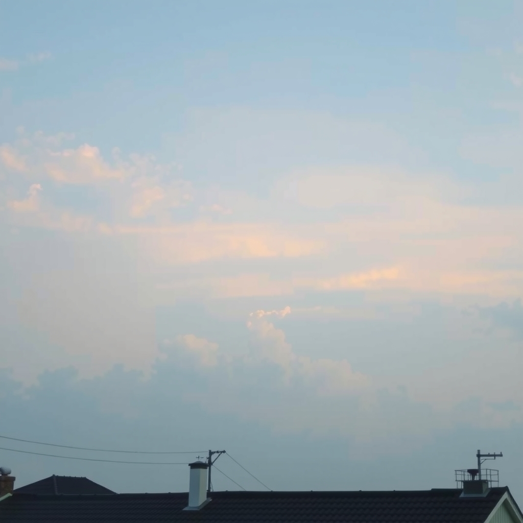 夕方の静かな住宅地の空とやわらかな雲