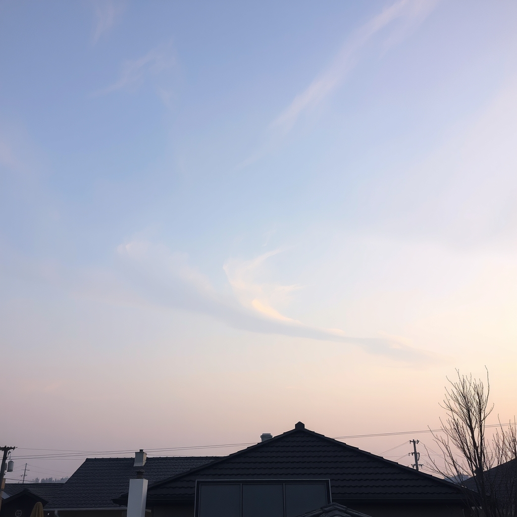 夕方の静かな住宅地の空とやわらかな雲